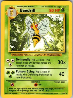 Beedrill 17/102 Rare Base Set Unlimited Pokemon Moderately Played - Image 1