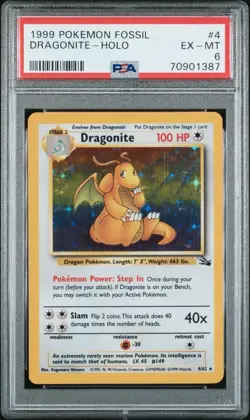 1999 Pokemon Fossil 4 Dragonite Holo PSA 6 - Image 1