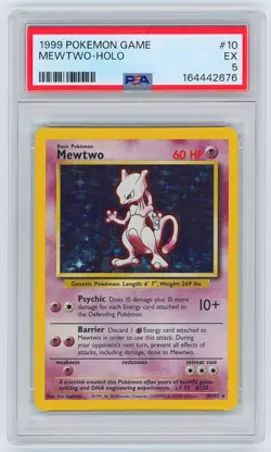 1999 Pokemon Base Set Unlimited #10 / 102 Mewtwo Holo Rare PSA 5 - Image 1
