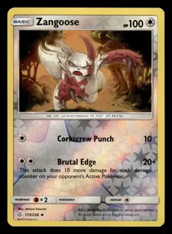 Zangoose 173/236 Reverse Holo S&M Cosmic Eclipse Pokemon Card - Image 1