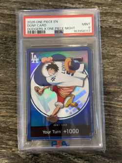 2026 ONE PIECE DODGERS X ONE PIECE MONKEY D LUFFY DON!! PROMO CARD PSA 9 - Image 1