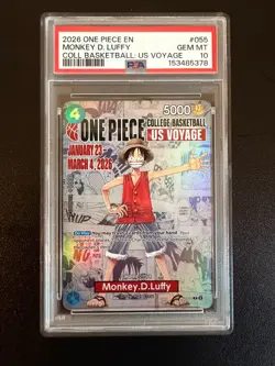 2026 ONE PIECE PROMOS COLLEGE BASKETBALL : US VOYAGE MONKEY D. LUFFY PSA 10 - Image 1