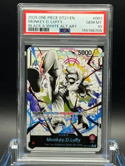 Monkey D Luffy Black White Alt Art 2025 One Piece ST21 #001 - PSA 10 GEM MT 💎 - Image 1