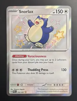 Pokemon TCG Snorlax 202/091 Shiny Holo Rare Paldean Fates Mint Condition - Image 1