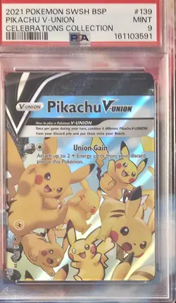 Pikachu V-UNION 2021 Pokemon Sword Shield Celebrations Promo #SWSH139 PSA 9 - Image 1