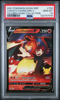 2021 POKEMON SWSH BLACK STAR PROMO #133 LANCE'S CHARIZARD V PSA 10 - Image 1