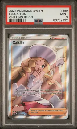 PSA 9 MINT Caitlin Trainer Full Art 189/198 Chilling Reign Pokemon Card TCG - Image 1