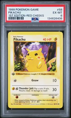 1999 POKEMON BASE SET 1ST EDITION-RED CHEEKS #58 PIKACHU PSA 6 - Image 1