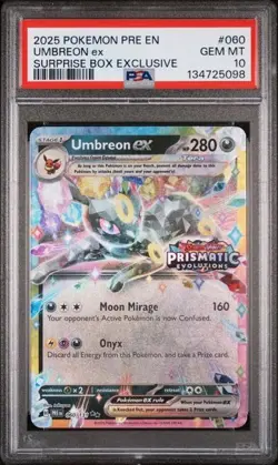 2025 POKEMON PRISMATIC EVOLUTIONS SURPRISE BOX EXCLUSIVE #060 UMBREON EX PSA 10 - Image 1