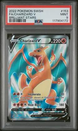 PSA 9 MINT Charizard V 153/172 Full Art Brilliant Stars Pokemon Card 2022 - Image 1