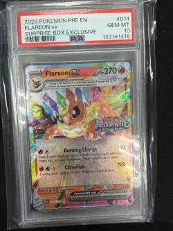 Pokemon TCG Prismatic Evolutions Flareon EX Promo Card 014/131 Stamped PSA 10 - Image 1