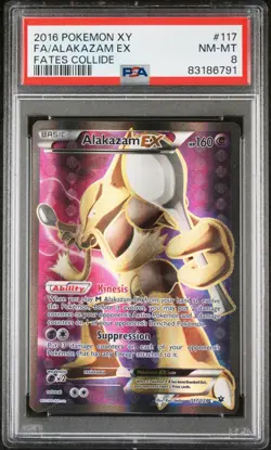 POKEMON ALAKAZAM 2016 XY FATES 117 COLLIDE EX FULL ART PSA 8 HOLO NM MINT CARD - Image 1