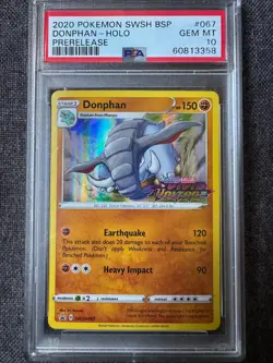 2020 Pokemon Sword & Shield Donphan SWSH067 Vivid Voltage Prerelease GEM PSA 10 - Image 1