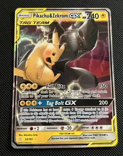 Pokemon Pikachu & Zekrom GX 33/181 SM-Team Up Ultra Rare Holo Tag Team GX LP - Image 1