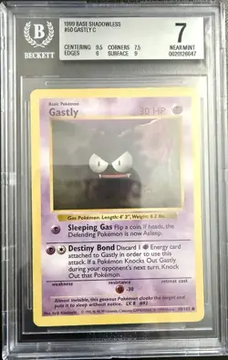 1999 Pokemon Base Set Shadowless Gastly 50/102 BGS 7 Near Mint WOTC - Image 1