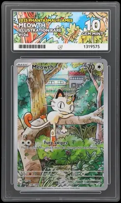 Pokemon TCG Meowth 106/094 Phantasmal Flames ACE 10 Perfect Subgrades - Image 1