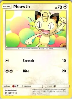 Meowth 125/181 TEU Team Up Pokemon Common LP 2019 - Image 1