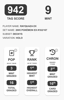 Nintendo Pokemon TCG 2005 Rayquaza ex 102/107 EX Deoxys Holo TAG Graded - Image 5