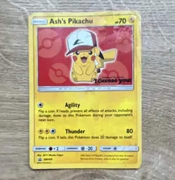 Pokemon TCG Ash's Pikachu SM109 2017 English Promo Card 70 HP 80 Attack - Image 1