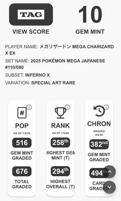 POKEMON: MEGA CHARIZARD X EX 2025 INFERNO X 110/080 TAG 10 SAR GEM MINT JAPANESE - Image 3