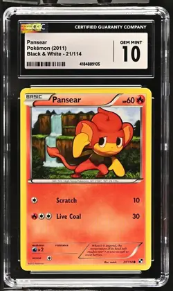 2011 CGC 10 GEM MINT. Pokemon Black & White Pansear 21/114. - Image 1