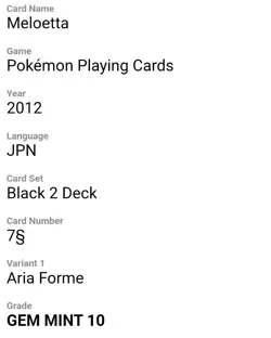 Graded CGC 10 Pokemon Playing Card Meloetta 7 Hearts Black 2 Deck 2012 - Image 2