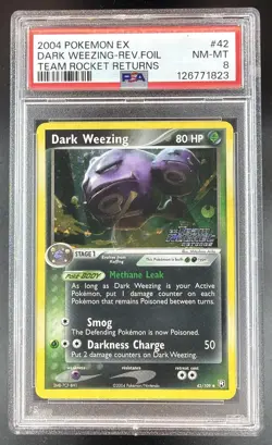2004 Pokemon EX Team Rocket Returns Dark Weezing Reverse Holo 42/109 PSA 8 - Image 1