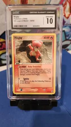 CGC 10 GEM MINT Magby Pokemon Ex Legend Maker 58/92 2006 Card Baby - Image 1