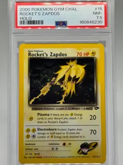 2000 Pokemon Gym Challenge TGC #15 Rocket’s Zapdos Holo PSA 7.5 NM+ | SWIRL - Image 1