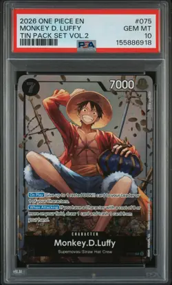 2026 ONE PIECE PROMOS TIN PACK SET VOL.2 #075 MONKEY D. LUFFY PSA 10 - Image 1
