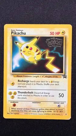 Pokemon TCG Pikachu Promo 4 Kids WB First Movie Vintage 1999 Card - Image 1