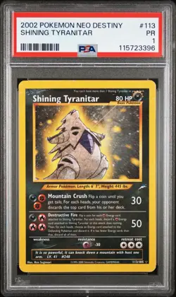 2002 Pokemon Neo Destiny Shining Tyranitar 113/105 #113 PSA 1 - Image 1