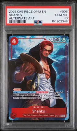 2025 ONE PIECE OP12-LEGACY OF THE MASTER ALTERNATE ART #008 SHANKS PSA 10 - Image 1