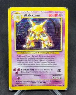 Vintage 1999 WOTC Pokemon TCG Alakazam Base Set 1/102 Holo Unlimited Rare - HP - Image 1