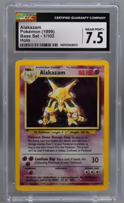1999 Pokemon Alakazam 1/102 Base Set Holo CGC 7.5 NM+ WOTC Unlimited English - Image 1