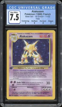 1999 Pokemon FRENCH 1st Edition Base Set Alakazam Holo 1/102 CGC 7.5 NEAR MINT + - Image 1