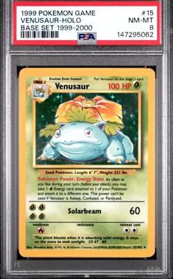 PSA 8 Venusaur 15/102 4th Print Base Set - 1999-2000 WOTC Pokemon holo - Image 1
