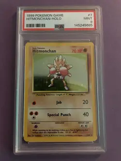 Hitmonchan PSA 9 Mint Holo-Base Set 1999 Unlimited Pokemon Card-Graded-7/102 - Image 1