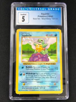 Pokemon 1999 Squirtle Shadowless 63/102 Base Set CGC 5 - Image 1