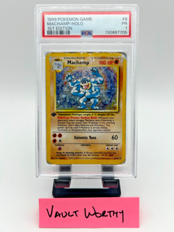 👊 1999 POKEMON BASE SET 1ST EDITION #8 MACHAMP HOLO RARE WOTC CARD - PSA 1 👊 - Image 1