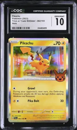2023 Pokemon TCG Pikachu 062/193 Holo Trick or Trade BOOster CGC 10 GEM MINT - Image 1