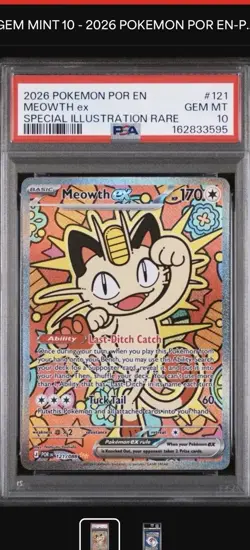 Pokemon 2026 English Me03 Perfect Order Meowth ex 121/088 SIR Holo PSA 10 - Image 1