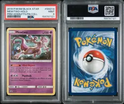 2019 Pokemon HDDN FTS PIN COLL Black Star Promo Mewtwo SM214 Holo PSA 9 Swirl - Image 3