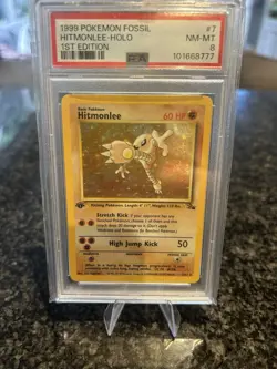 PSA Grade 8 1999 Pokemon Fossil Hitmonlee Holo 1st Edition 7/62 - Image 1
