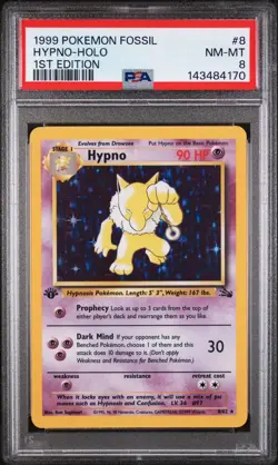 1999 Pokemon Fossil Hypno Holo 1st Edition 8/62 PSA 8 - Image 1