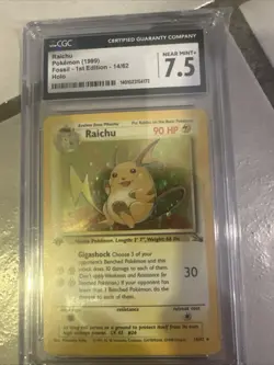 CGC 7.5 Raichu 1999 Fossil 14/62 Holo Pokemon Card psa - Image 1