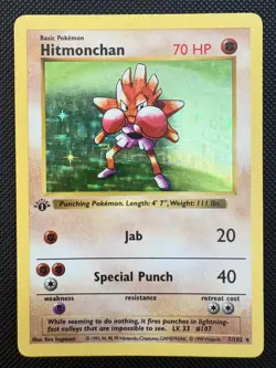 Pokemon Hitmonchan 7/102 Base Set 1st Edition Holo Rare WOTC Vintage 1999 MP - Image 1