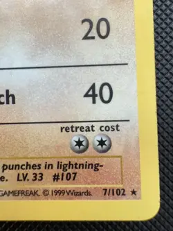 Pokemon Hitmonchan 7/102 Base Set 1st Edition Holo Rare WOTC Vintage 1999 MP - Image 5