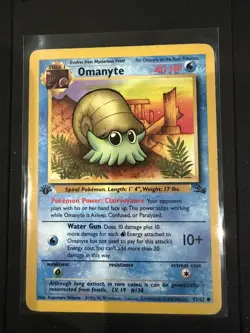 💥 Omanyte 1st Edition Non Holo Foil Pokemon Card 52/62 Vintage Fossil Set 1999 - Image 1