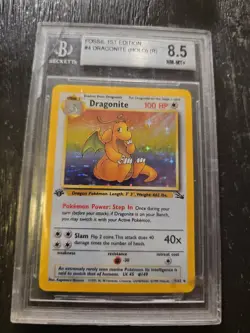 Pokemon 1999 Fossil 1st Edition Dragonite Holo #4 Wizards Beckett 8.5 Graded - Image 1